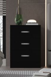 FWStyle Large 3 Drawer Matt Black Bedside Table Nightstand Chest Of Drawers - thumbnail 2