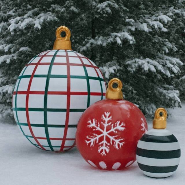 Lighting Collection Outdoor Inflatable Christmas Baubles - 3pc Set in Red - image 1