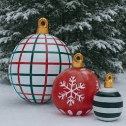 Lighting Collection Outdoor Inflatable Christmas Baubles - 3pc Set in Red - thumbnail 1