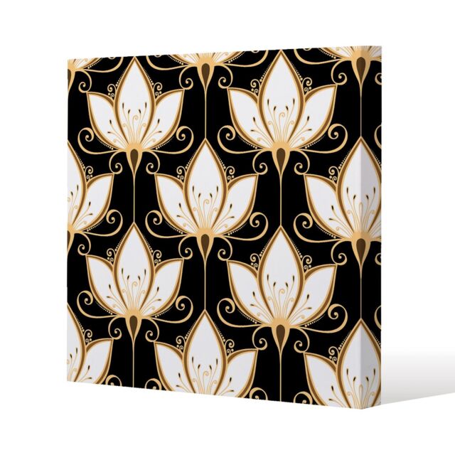 Benjamin Tate Design Black& Gold Floral Pattern (Canvas Print) / 90 x 90 x 4cm in Natural - Size: 90 x 90 x 4 cm - image 1