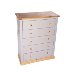 Cabinet Bits Bomporto 5 Drawer Chest of Drawers Wood Knob in Light Grey - thumbnail 3