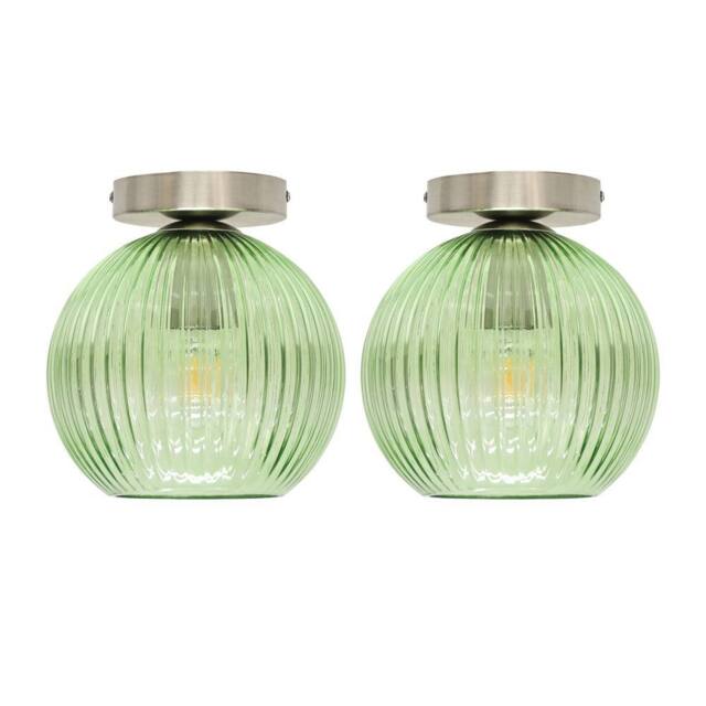 First Choice Lighting Set of 2 Betchley - Green Glass Globe Satin Nickel Ceiling Lights - image 1