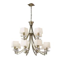 Netlighting Akira Pendant 2 Tier 12 Light E14 Antique Brass With Cream Shades