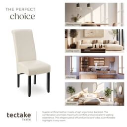 tectake Dining Chair Set Of 4 - Cream - Size: 4 Pack - thumbnail 7