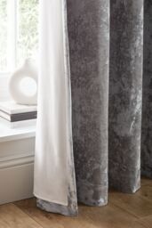 Catherine Lansfield 'Crushed Velvet' Lined Eyelet Curtains in Silver - Size: 168 cm width x 183 cm drop - thumbnail 4