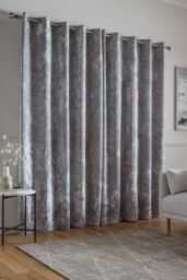 Catherine Lansfield 'Crushed Velvet' Lined Eyelet Curtains in Silver - Size: 168 cm width x 183 cm drop - thumbnail 2