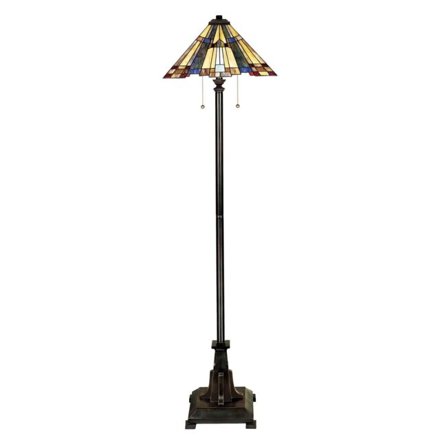 Loops 2 Bulb Floor Lamp Tiffany Style Coloured Glass Shade Valiant Bronze LED E27 60W in Clear