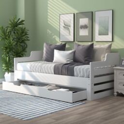AKA 3ft Daybed Trundle & Drawer Cabin Bed Guest Bed Sofa in White - Size: Single - thumbnail 1