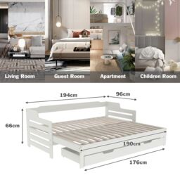 AKA 3ft Daybed Trundle & Drawer Cabin Bed Guest Bed Sofa in White - Size: Single - thumbnail 3