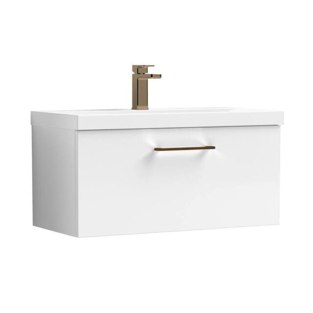Balterley 800mm Wall Hung 1 Drawer Vanity Basin Unit, Gloss White, Bronze Handle in White - image 1