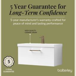Balterley 800mm Wall Hung 1 Drawer Vanity Basin Unit, Gloss White, Bronze Handle in White - thumbnail 6