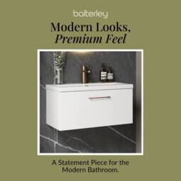 Balterley 800mm Wall Hung 1 Drawer Vanity Basin Unit, Gloss White, Bronze Handle in White - thumbnail 7