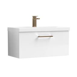 Balterley 800mm Wall Hung 1 Drawer Vanity Basin Unit, Gloss White, Bronze Handle in White - thumbnail 1