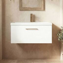 Balterley 800mm Wall Hung 1 Drawer Vanity Basin Unit, Gloss White, Bronze Handle in White - thumbnail 9