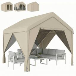 OUTSUNNY 3 x 3 m Outdoor Patio Gazebo with Netting & Curtains, Khaki - thumbnail 2
