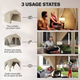 OUTSUNNY 3 x 3 m Outdoor Patio Gazebo with Netting & Curtains, Khaki - thumbnail 5