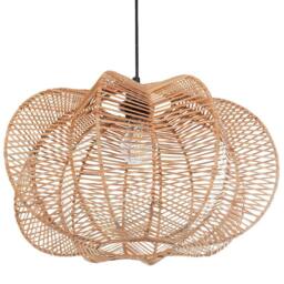 Wyld and Coco Natural Rattan Pendant Lamp with Black Iron Base Boho Lighting - thumbnail 2