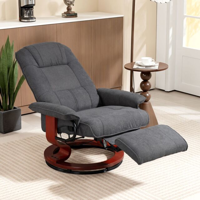 HOMCOM Manual Recliner Swivel Reclining Chair with Footrest Armrests Grey - Size: Armchair - image 1
