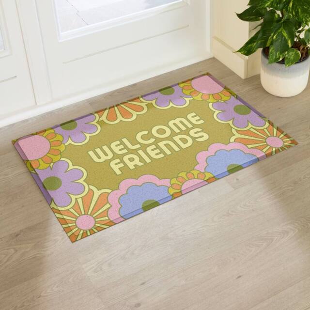Artsy Mats Elizabeth Olwen Welcome Friends Indoor/Outdoor Doormat (90x60cm) in Green - Size: 60 x 90 cm - image 1