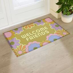 Artsy Mats Elizabeth Olwen Welcome Friends Indoor/Outdoor Doormat (90x60cm) in Green - Size: 60 x 90 cm - thumbnail 1