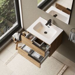 Banyetti Celtic 600mm Wall Hung Bathroom Vanity Unit with Athena Basin - Ostippo Oak in Light Oak - thumbnail 5