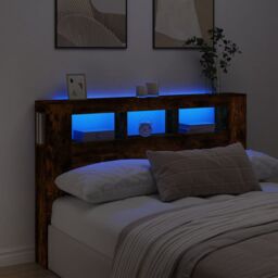 Berkfield Home LED Headboard Smoked Oak 160x18.5x103.5 cm Engineered Wood in Brown - thumbnail 1