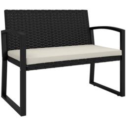 OUTSUNNY 2 Seater Rattan Garden Bench with Cushion, Steel Frame, Beige - thumbnail 2