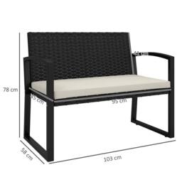 OUTSUNNY 2 Seater Rattan Garden Bench with Cushion, Steel Frame, Beige - thumbnail 3