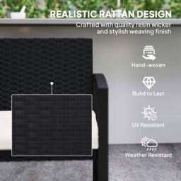 OUTSUNNY 2 Seater Rattan Garden Bench with Cushion, Steel Frame, Beige - thumbnail 5