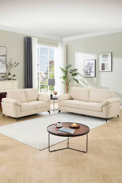 More4Homes Malmo Modern Scandi Style Fabric Living Room 2+3 Seater Sofa Set in Beige - image 1