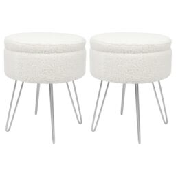 Harbour Housewares Round Boucle Storage Footstool with Hairpin Legs - H46 x D37cm - Cream - Pack of 2 in Silver