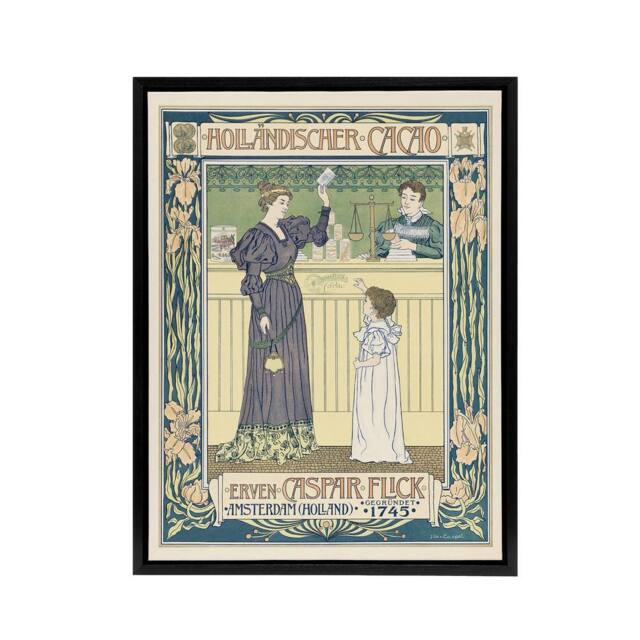 "Artery8 Hollandischer Cacao Advert Framed Canvas Wall Art Print Georg van Caspel in Yellow - Size: W12"" x H16""" - image 1