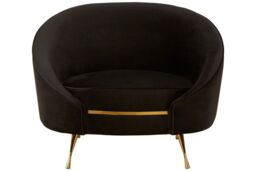 Orsina Black Velvet Armchair With Gold Finish Stainless Steel Legs, Luxe Curved Barrel Design Accent Chair - thumbnail 6
