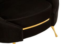 Orsina Black Velvet Armchair With Gold Finish Stainless Steel Legs, Luxe Curved Barrel Design Accent Chair - thumbnail 5