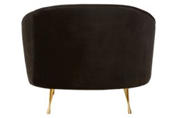 Orsina Black Velvet Armchair With Gold Finish Stainless Steel Legs, Luxe Curved Barrel Design Accent Chair - thumbnail 2