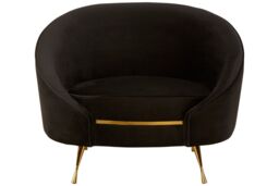 Orsina Black Velvet Armchair With Gold Finish Stainless Steel Legs, Luxe Curved Barrel Design Accent Chair