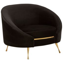 Orsina Black Velvet Armchair With Gold Finish Stainless Steel Legs, Luxe Curved Barrel Design Accent Chair - thumbnail 4