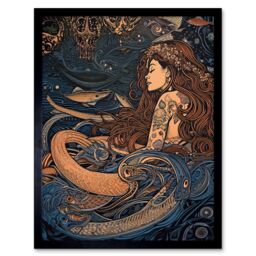 "Artery8 Wall Art Print Little Mermaid & Aquatic Animals Art Framed in Black - Size: W12"" x H16""" - thumbnail 1