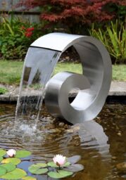 Primrose Stainless Ammonite Steel Water Feature Pond Fountain No Reservoir 66cm in Metallic Silver - thumbnail 6