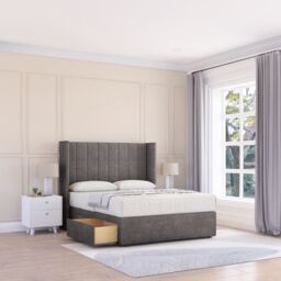 "Sloomy Falcon Naples Wingback Bed Set, No Drawers & 54"" Floor Standing Headboard in Dark Grey - Size: Super King" - thumbnail 1