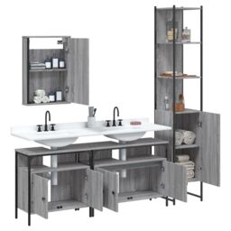 Berkfield Home 4 Piece Bathroom Furniture Set Grey Sonoma Engineered Wood - thumbnail 4