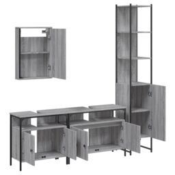 Berkfield Home 4 Piece Bathroom Furniture Set Grey Sonoma Engineered Wood - thumbnail 5