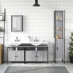 Berkfield Home 4 Piece Bathroom Furniture Set Grey Sonoma Engineered Wood - thumbnail 3