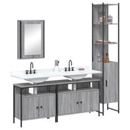 Berkfield Home 4 Piece Bathroom Furniture Set Grey Sonoma Engineered Wood - thumbnail 1