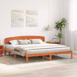 Berkfield Home Bed Frame with Headboard Wax Brown 200x200 cm Solid Wood Pine - thumbnail 4