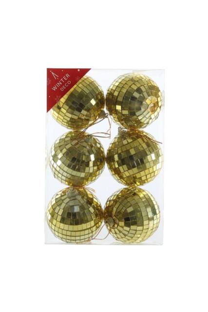 KDMD Gold Disco Ball Baubles 8cm 6 Pack - image 1