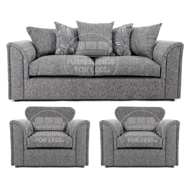 Furnishings For Less UK Byron Dundee Chenille Fabric 5 Seater 3 Piece Sofa Suite - 3 1 1 Grey or Light Grey - image 1