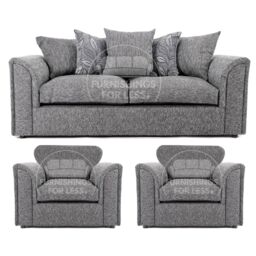 Furnishings For Less UK Byron Dundee Chenille Fabric 5 Seater 3 Piece Sofa Suite - 3 1 1 Grey or Light Grey - thumbnail 1