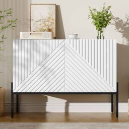 ModernLuxe Sideboard cabinet with 2 doors & metal legs storage in White