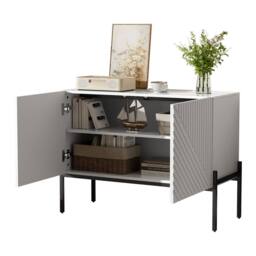 ModernLuxe Sideboard cabinet with 2 doors & metal legs storage in White - thumbnail 9